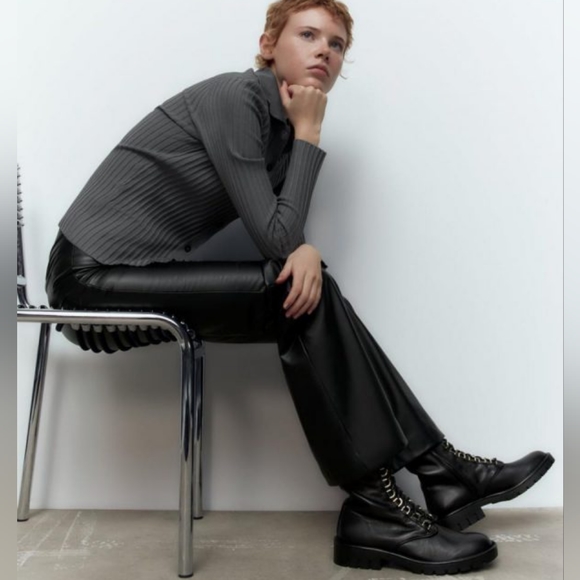 NWT Zara Geniune Leather High Top Boots - Picture 7 of 11